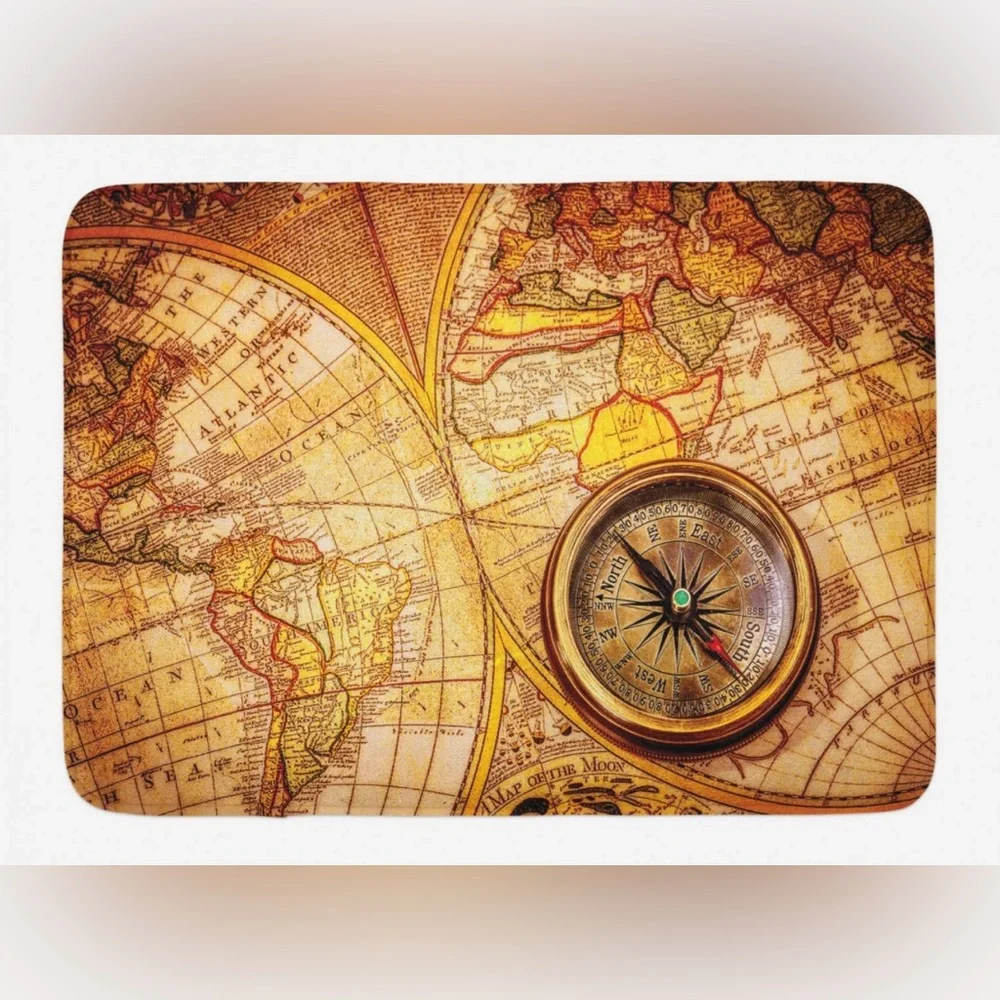 Ambesonne Antique Bath Mat, Compass on an World Map Historic w/Non Slip …